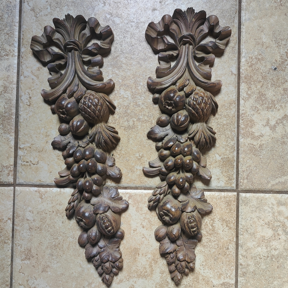 Ornate Wooden Wall Decor with Fruit Design